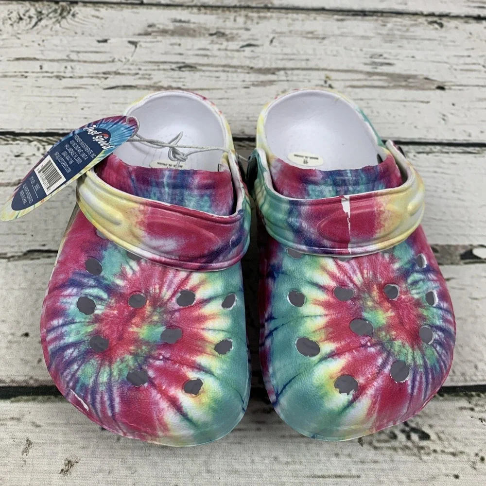 Just Speed Kids Clogs w/ Strap Tye Dye‎ Purple, Pink & Green [Girls Size 11]